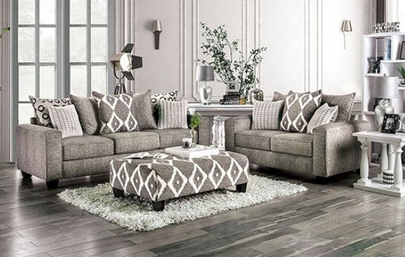 SM5156 2 pc Basie gray burlap weave fabric sofa and love seat set