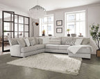 SM5171 3 pc Hermiston grey chenille fabric channel tufted back cushions large sectional sofa with chaise