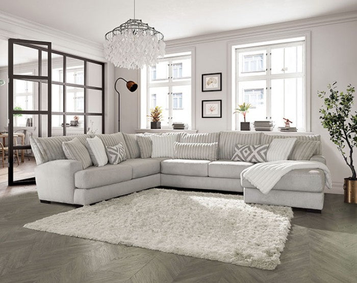 SM5171 3 pc Hermiston grey chenille fabric channel tufted back cushions large sectional sofa with chaise