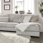 SM5171 3 pc Hermiston grey chenille fabric channel tufted back cushions large sectional sofa with chaise
