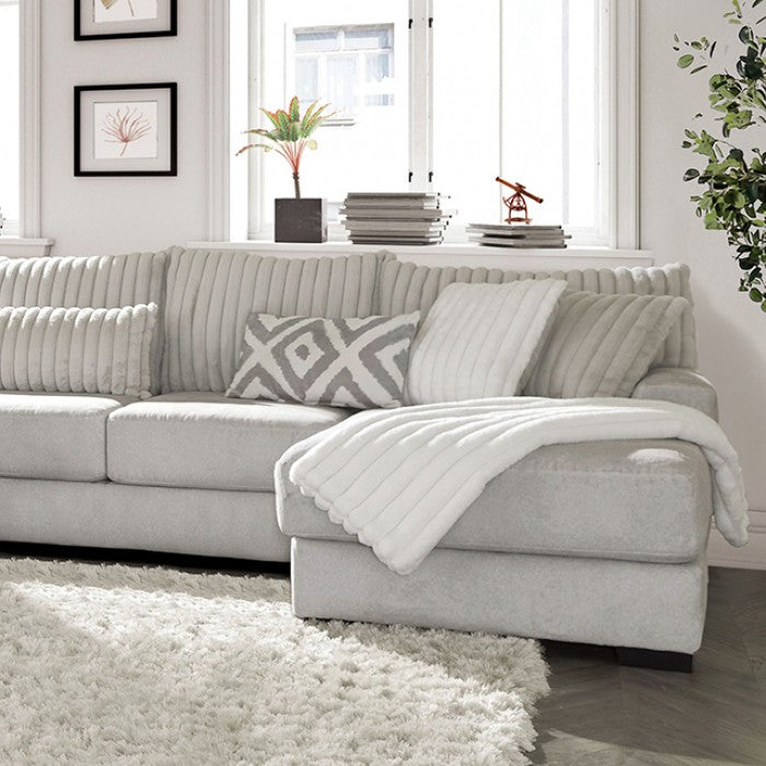 SM5171 3 pc Hermiston grey chenille fabric channel tufted back cushions large sectional sofa with chaise