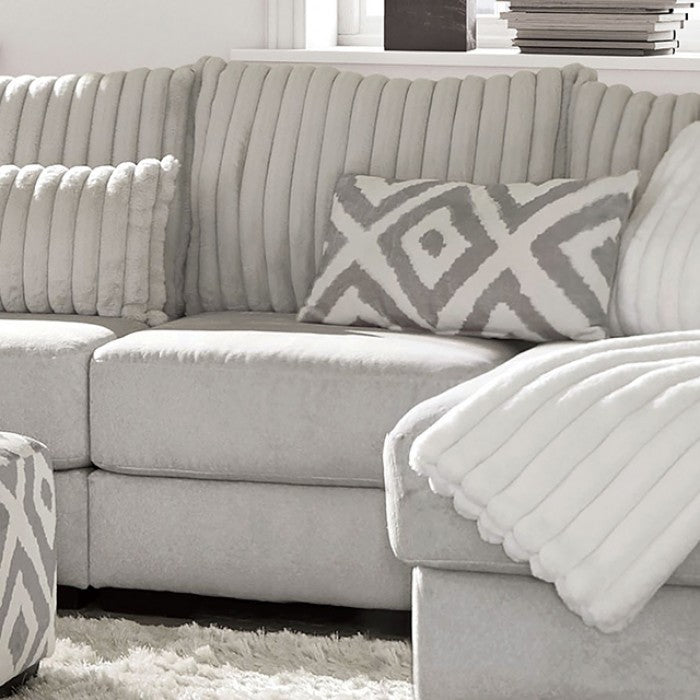 SM5171 3 pc Hermiston grey chenille fabric channel tufted back cushions large sectional sofa with chaise