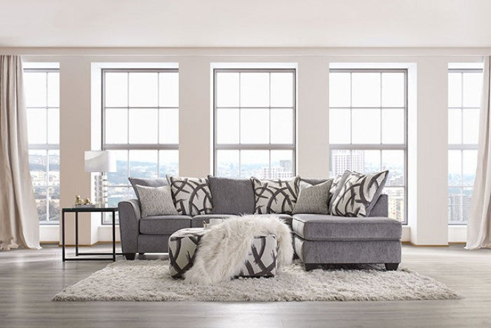 SM5174 2 pc Amersham gray chenille fabric black wood frame sectional sofa with chaise