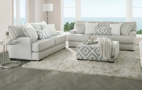 SM5177  2 pc Hermilly grey chenille fabric sofa and love seat set channeled fur throw pillows