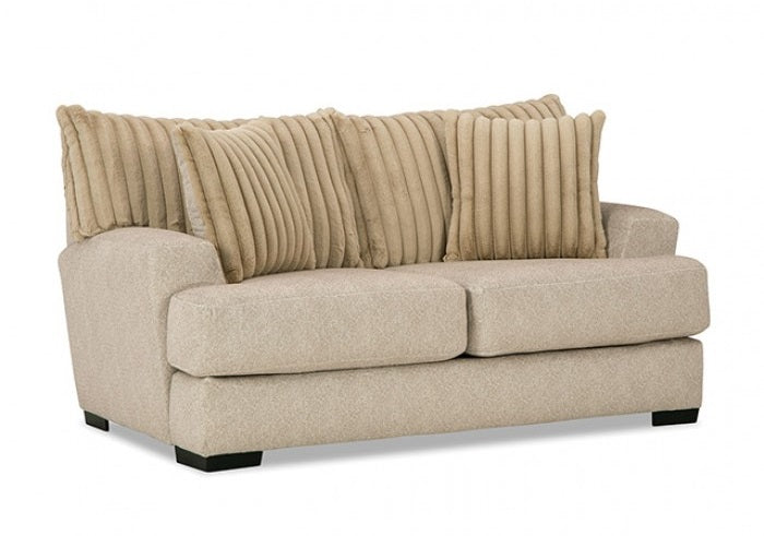 SM5193 2 pc Louglin light brown chenille fabric channel padded backs sofa and love seat set