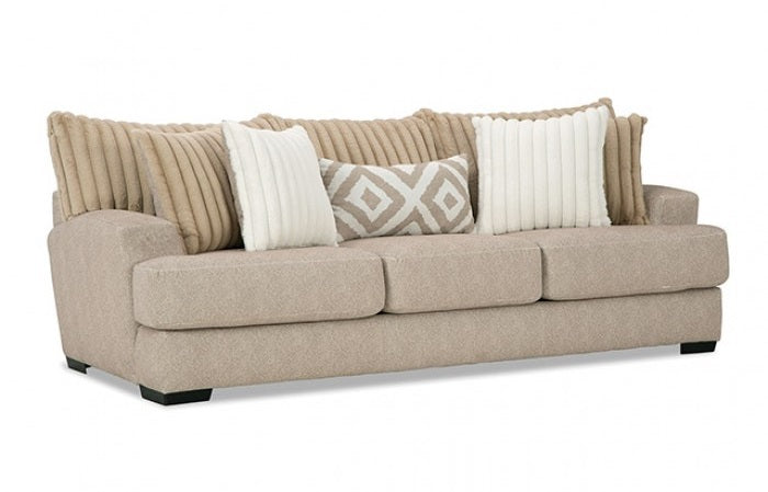 SM5193 2 pc Louglin light brown chenille fabric channel padded backs sofa and love seat set