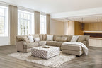 SM5194 3 pc Lougton light brown chenille fabric channel padded backs sectional sofa with chaise