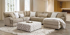 SM5194 3 pc Lougton light brown chenille fabric channel padded backs sectional sofa with chaise