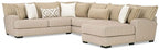 SM5194 3 pc Lougton light brown chenille fabric channel padded backs sectional sofa with chaise