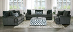 SM5195 2 pc Louglin gun metal chenille fabric channel padded backs sofa and love seat set