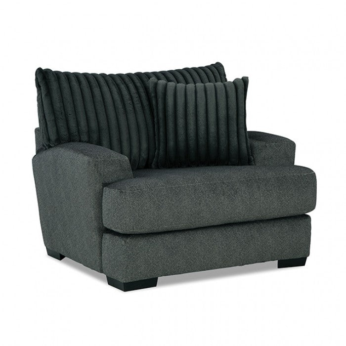 SM5195 2 pc Louglin gun metal chenille fabric channel padded backs sofa and love seat set