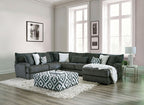 SM5196 3 pc Loughton gun metal chenille fabric channel padded backs sectional sofa with chaise