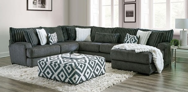 SM5196 3 pc Loughton gun metal chenille fabric channel padded backs sectional sofa with chaise