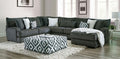 SM5196 3 pc Loughton gun metal chenille fabric channel padded backs sectional sofa with chaise