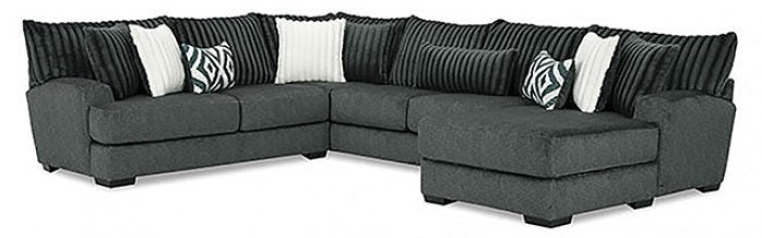 SM5196 3 pc Loughton gun metal chenille fabric channel padded backs sectional sofa with chaise