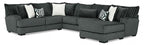 SM5196 3 pc Loughton gun metal chenille fabric channel padded backs sectional sofa with chaise