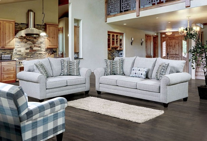 SM5406 2 pc Charlton home aberporth grey linen like fabric sofa and love seat set