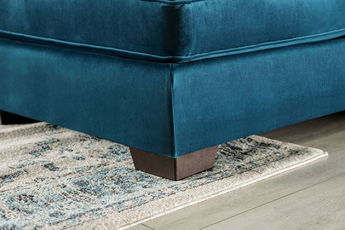 SM5415 2 pc teal velvet like fabric double chaise love seat with square lumber pillows Rosdorf park Peregrine