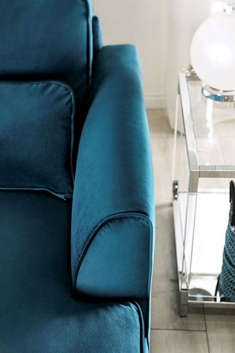 SM5415 2 pc teal velvet like fabric double chaise love seat with square lumber pillows Rosdorf park Peregrine