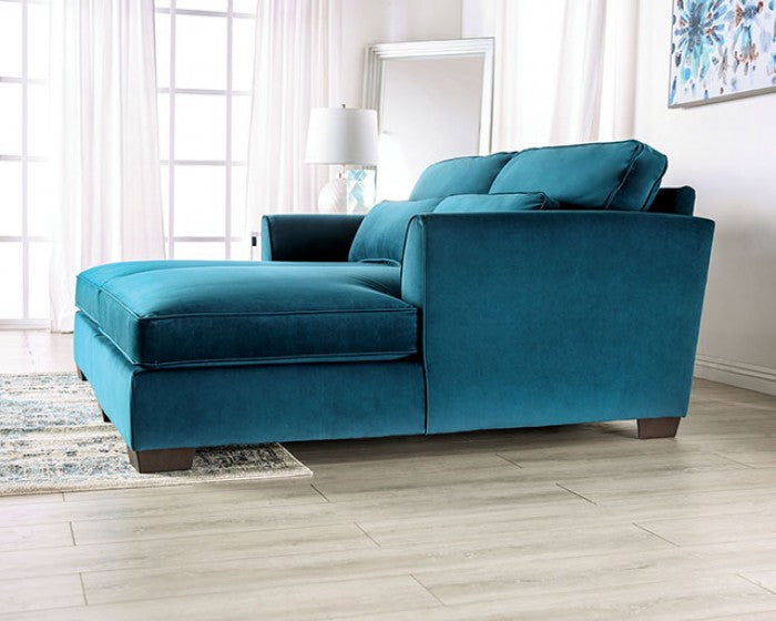 SM5415 2 pc teal velvet like fabric double chaise love seat with square lumber pillows Rosdorf park Peregrine