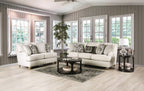 SM6090 2 pc Mossley ivory woven fabric sofa and love seat set english pleated arms and wooden bun feet