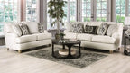 SM6090 2 pc Mossley ivory woven fabric sofa and love seat set english pleated arms and wooden bun feet