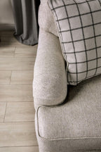 SM6090 2 pc Mossley ivory woven fabric sofa and love seat set english pleated arms and wooden bun feet