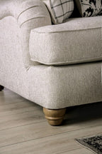 SM6090 2 pc Mossley ivory woven fabric sofa and love seat set english pleated arms and wooden bun feet
