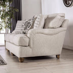 SM6090 2 pc Mossley ivory woven fabric sofa and love seat set english pleated arms and wooden bun feet