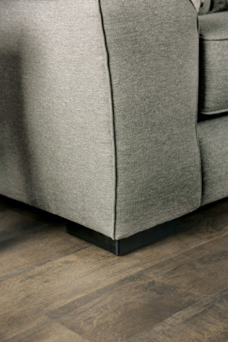 SM6091 2 pc Newry grey performance woven fabric sofa and love seat set wide track arms dog themed throw pillows
