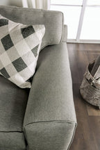 SM6091 2 pc Newry grey performance woven fabric sofa and love seat set wide track arms dog themed throw pillows