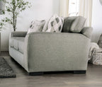 SM6091 2 pc Newry grey performance woven fabric sofa and love seat set wide track arms dog themed throw pillows