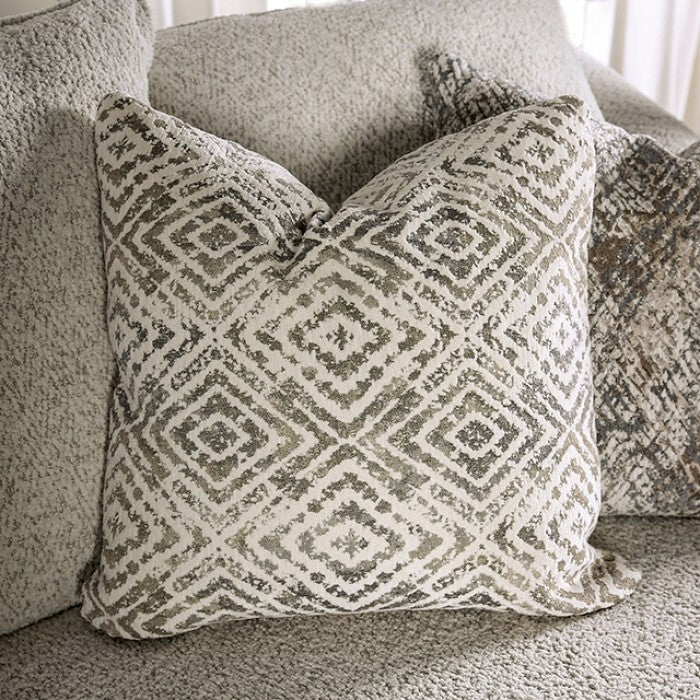 SM6092  2 pc Moorpark off white boucle fabric sofa and love seat set multi color throw pillows