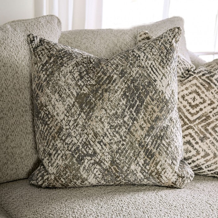 SM6092  2 pc Moorpark off white boucle fabric sofa and love seat set multi color throw pillows