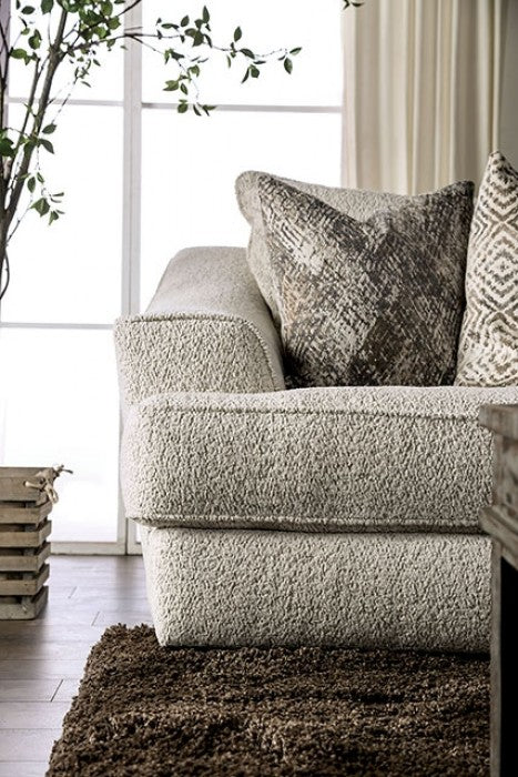 SM6092  2 pc Moorpark off white boucle fabric sofa and love seat set multi color throw pillows