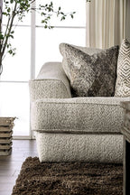 SM6092  2 pc Moorpark off white boucle fabric sofa and love seat set multi color throw pillows