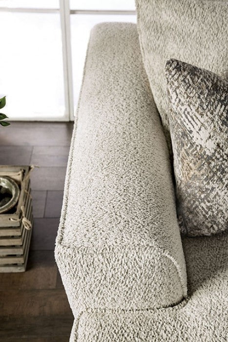 SM6092  2 pc Moorpark off white boucle fabric sofa and love seat set multi color throw pillows