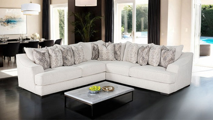 SM6092-SECT 3 pc Moorpark off white boucle fabric sectional sofa with wide sloped track arms