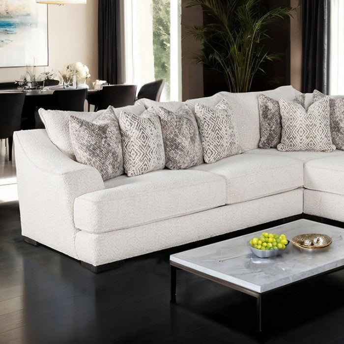 SM6092-SECT 3 pc Moorpark off white boucle fabric sectional sofa with wide sloped track arms