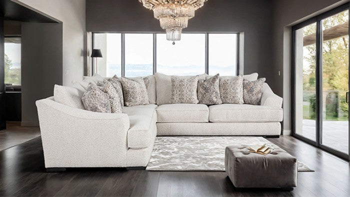 SM6092-SECT 3 pc Moorpark off white boucle fabric sectional sofa with wide sloped track arms