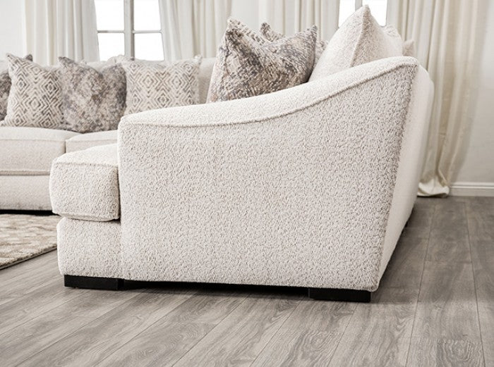 SM6092-SECT 3 pc Moorpark off white boucle fabric sectional sofa with wide sloped track arms