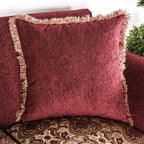 SM6110 2 pc Tabitha wine chenille dark cherry wood trim traditional sofa and love seat set