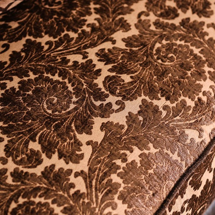 SM6404 2 pc elpis brown fabric traditional sofa and love seat set with dark cherry wood trim