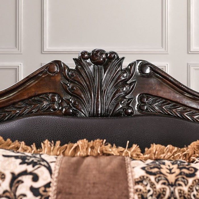 SM6405 2 pc Jamael tan/brown/silver fabric wood trim traditional sofa and love seat set