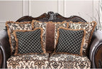 SM6405 2 pc Jamael tan/brown/silver fabric wood trim traditional sofa and love seat set