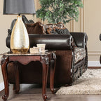 SM6405 2 pc Jamael tan/brown/silver fabric wood trim traditional sofa and love seat set