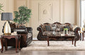 SM6405 2 pc Jamael tan/brown/silver fabric wood trim traditional sofa and love seat set