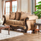 SM6407 2 pc Nicanor gold & bronze chenille fabric traditional sofa and love seat set with wood trim Astoria grand dolph