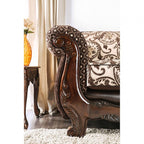 SM6416 2 pc Quirino light brown dark brown traditional sofa and love seat set with carved wood accents