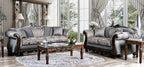 SM6424 2 pc Rosdorf park newdale gray chenille dark walnut wood trim traditional sofa and love seat set